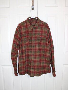 Orvis Men's Heavyweight Red and Green Plaid Tartan Flannel Shirt Jacket
